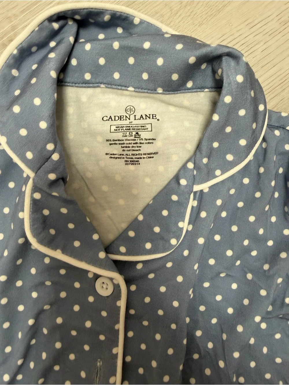 Caden Lane Blue Polka Dot Pajama Set with White Piping